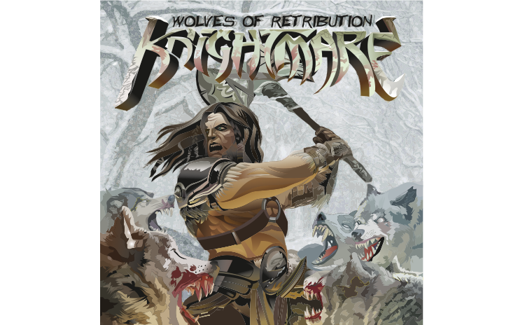 Vector artwork sample: a fantasy warrior wielding an axe, titled “Wolves of Retribution”.